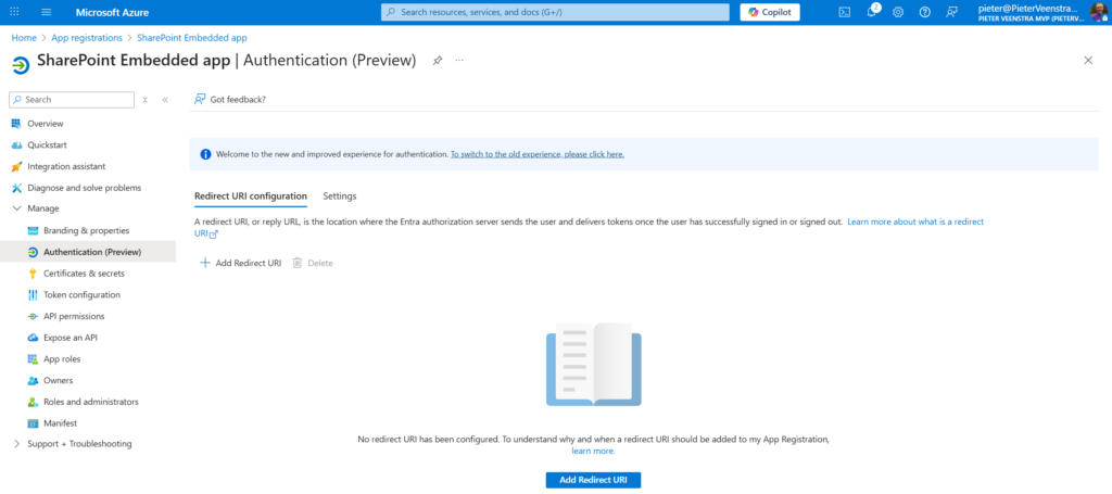 image 109 Authentication settings on our app registration