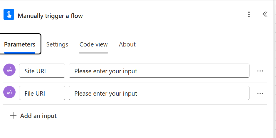 Two input parameters for the trigger
